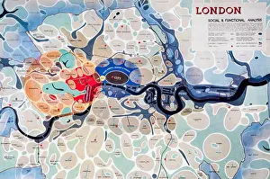 Twentieth Century Prints: Detail of London Social & Functional Analysis map from County of London Plan 1943 by Abercrombie and Forshaw