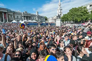 Trafalgar Square Prints: London, UK. 9 August 2015. Teenage fans of K-Pop