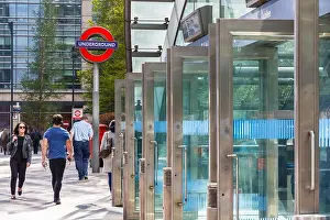 Train Transport Prints: London, UK - May 10, 2017 - East entrance to Canary Wharf underground station
