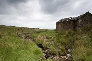 Brook Prints: A lonely remote derelict barn on Scosthorpe Moor near Kirkby Malham in the North Riding of Yorkshire