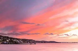 Ferry Prints: Long exposure image of dramatic sunset sky over Newport-on-Tay