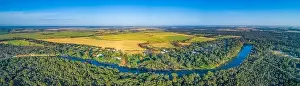 Bends Prints: Long stretch of Murray River - wide aerial panorama