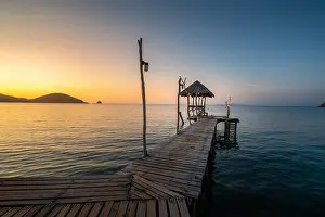 Long wooden bridge in beautiful tropical island beach - Koh Mak in Trat, Thailand