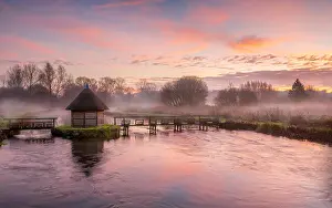 Angling Prints: Longstock Eel Traps on the River Test in Hampshire
