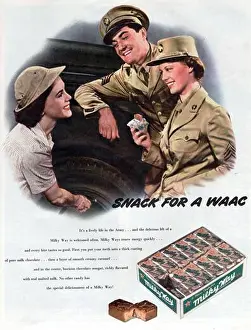 Magazine Prints: Look Magazine 22 February 1944 Advertising Milky Way Chocolate Bar snack for a WAAC