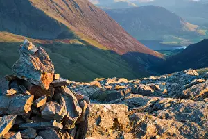 Crags Prints: Looking towards Brackenthwaite Felland Crummock Water from the summit of Hopegill Head at sunset in the Lake District
