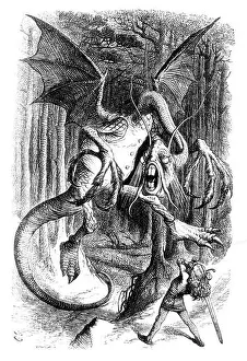 1871 Prints: Through the Looking-Glass, Alice Battles the Jabberwock