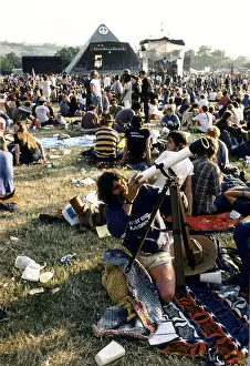 Pop Music Prints: Looking through a telescope at the Glastonbury festival somerset 1983