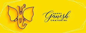 Deva Prints: lord ganesha yellow banner for ganesh chaturthi festival