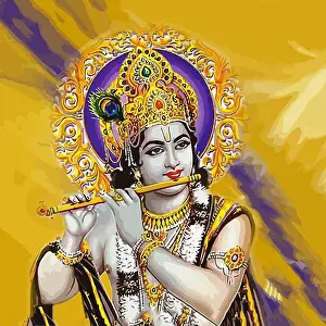 Vishnu Prints: lord Vishnu krishna festival music flute hinduism culture mythology illustration