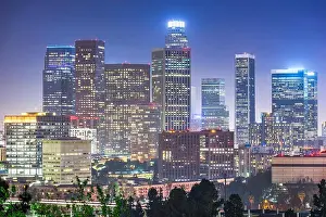 Angeles Prints: Los Angeles, California, USA downtown skyline at night