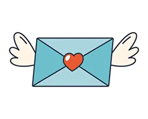 Whimsical Prints: Love letter with angel wings vector pop art icon