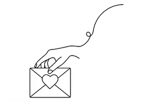 Couple Relationship Prints: Love letter continuous one line drawing of valentine's day simple vector icon