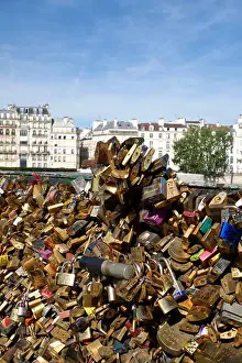 Love locks, lockers, symbolizing forever lasting love, at Pont de l'Archeveche Paris, France