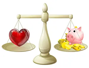 Choosing Prints: Love or money work life balance scales