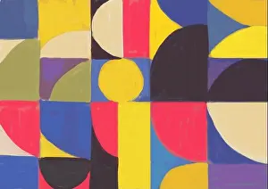 Light Blue Prints: Lovely abstract art with geometrical wave and primary color inspired by Kandinsky and Malevich art