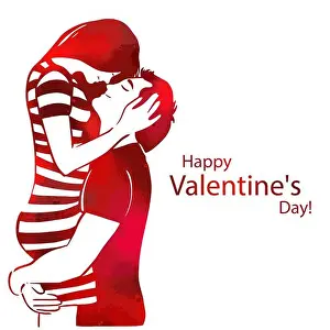 Valentines Prints: Lovers hug. Happy Valentine's Day. Vector