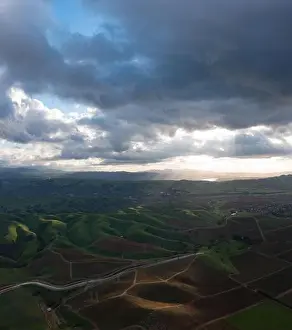 Low, afternoon clouds drift over scenic vineyards in the Tri-valley region of Northern California, just east of San Francisco Bay