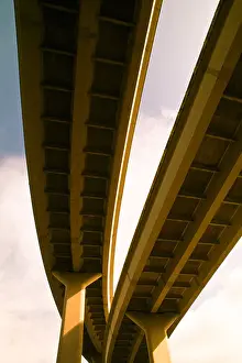 Overpass Prints: Low angle view of freeway overpass Portland Oregon