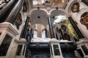 Silent Prints: Low angle view of the grave or mausoleum of William of Orange in the Nieuwe Kerk on the Marktplein in Delft