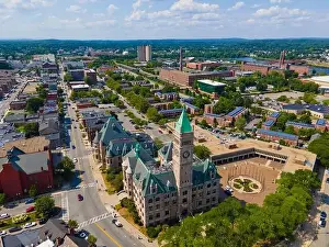 American United Prints: Lowell City Hall and downtown aerial view in downtown Lowell, Massachusetts MA, USA