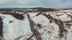 Beskid Prints: Lower Beskid, Carpathian Mountain Range in winter aerial view