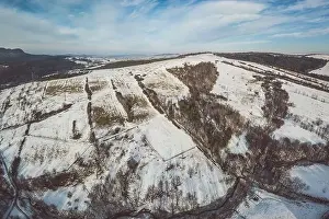 Beskid Prints: Lower Beskid, Carpathian Mountain Range in winter aerial view