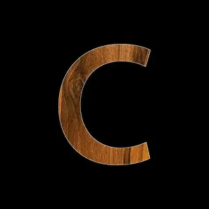 Arial Prints: lowercase letter c - wood texture - black background