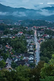 French Indochina Prints: Luang Prabang City at dusk