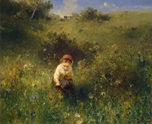 1857 Prints: Ludwig Knaus's painting Girl in a Field from 1857 captures a young woman in a tranquil rural setting