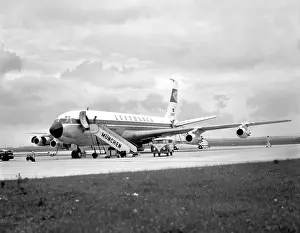 Lufthansa Prints: Lufthansa Boeing 707 on airport Munich Riem