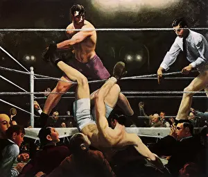 Luis Angel Firpo knocking Jack Dempsey out of Ring