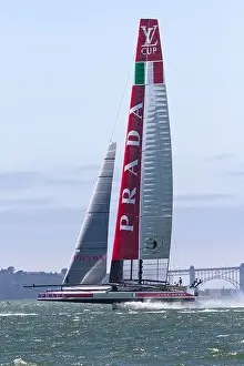 Yacht Racing Prints: The Luna Rossa Challenge Catamaran races on San Francisco Bay during the 2013 Americas Cup competition