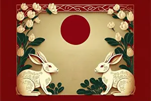 Lunar new year 2023 year of rabbit banner background, Chinese text translation as happy new year