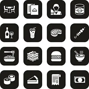 Waiter Prints: Lunch Icons White On Black Set
