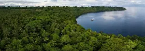 A lush, tropical island is fringed by a coral reef in the Solomon Islands. This beautiful country is home to spectacular marine biodiversity