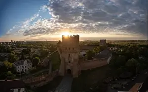 Lutsk, Ukraine - June 4, 2021: Aerial view on Lubart's castle in Lutsk, Ukraine from drone