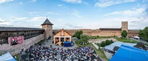 Lutsk, Ukraine - June 4, 2021: Aerial view on Lubart's castle in Lutsk, Ukraine from drone