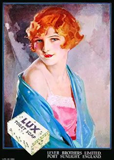 Bathroom Prints: Lux Toilet Soap, 1932 advert for the Lever Bros soap with a lovely painting of a beautiful girl