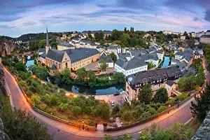 Luxembourg City. Aerial cityscape image of old town Luxembourg at summer sunset