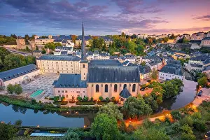 Luxembourg City, Luxembourg. Aerial cityscape image of old town Luxembourg City skyline during beautiful sunset