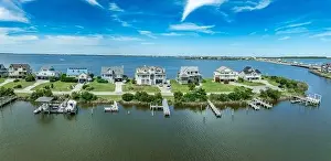 Nags Head Prints: Luxury holiday villa real estate property with boat docks at Pond Island OBX North Carolina