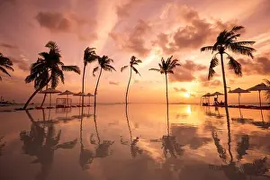Careless Prints: Luxury resort beach. Beautiful poolside and sunset sky