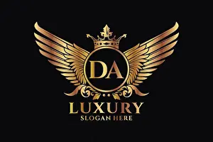 Biker Prints: Luxury royal wing Letter DA crest Gold color Logo vector