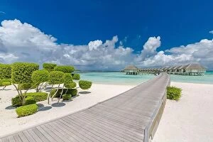 Images Dated 8th May 2018: Luxury summer travel landscape in Maldives islands. Exotic beach background