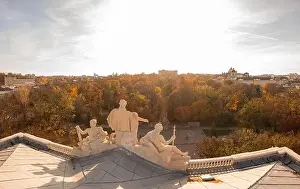 Old Palace Prints: Lviv, Ukarine - October 26, 2021: Aerial veiw on Ivan Franko National University of Lviv from drone