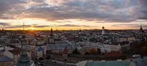 Lviv, Ukarine - October 26, 2021: Panoramic view on Lviv from drone