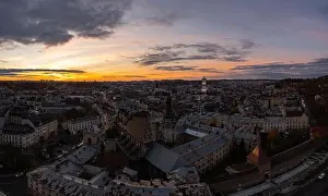Dominican Prints: Lviv, Ukarine - October 26, 2021: Panoramic view on Lviv from drone