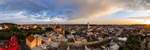 Korniakt Prints: Lviv, Ukraine - 2020: Aerial view on Dominican Church and Dormition Church in Lviv