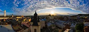Armenian Prints: Lviv, Ukraine - April 17, 2020: View on Armenian Cathedral of the Assumption of Mary from drone